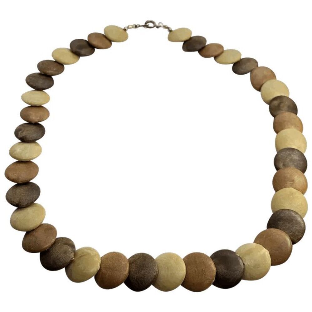 Fun Vintage Wooden Disc 18" Necklace in Shades of Brown